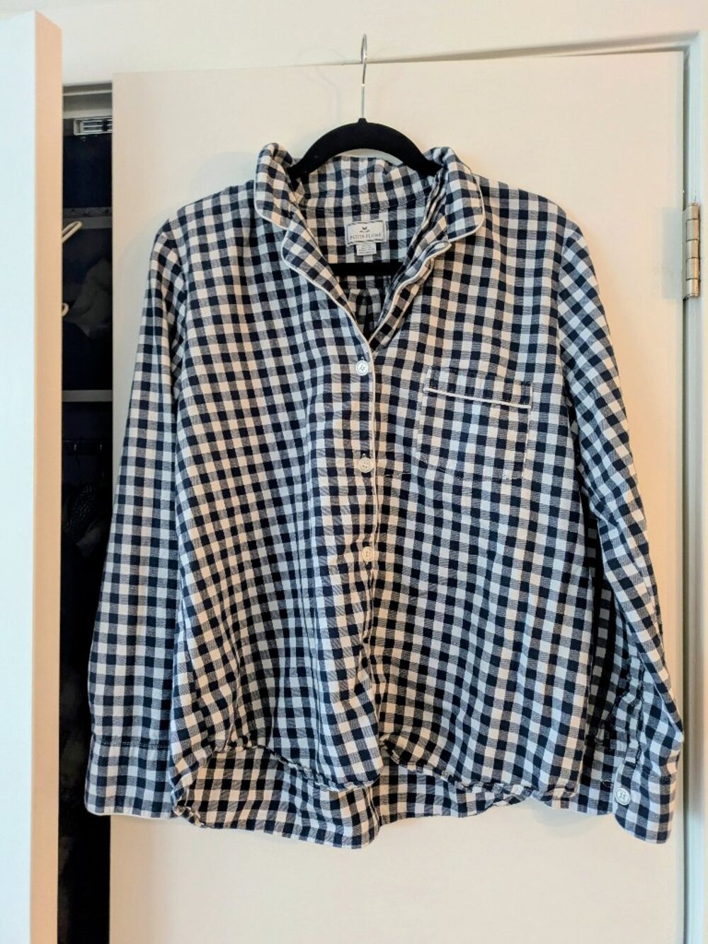 Women's Large Petite Plume  Navy Gingham 100% High Quality Cotton Pajama Set